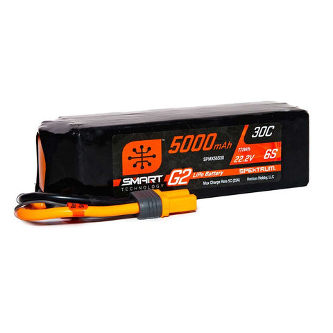 5000mAh 6S 22.2V 30C Smart G2 LiPo Battery: IC5, Spektrum