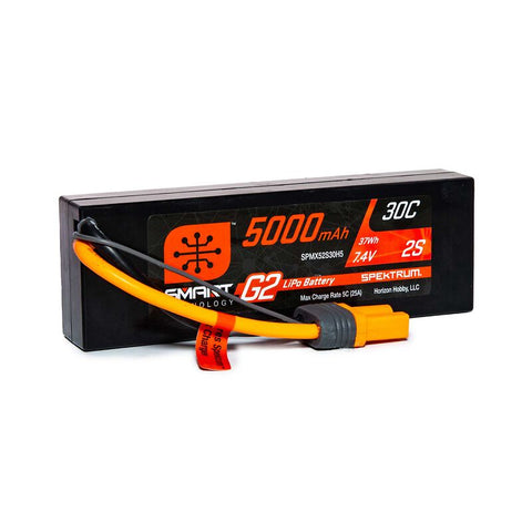 5000mAh 2S 7.4V Smart G2 LiPo 30C Hard Case iC5 Plug, Spektrum