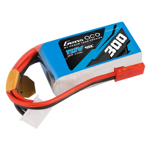 300mAh 3S 11.1V 45C LiPo, JST Plug, Gens Ace