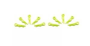 Body Clips (R Clips), Small, Bent, Fluorescent Yellow, 10pkg, ArrowMax