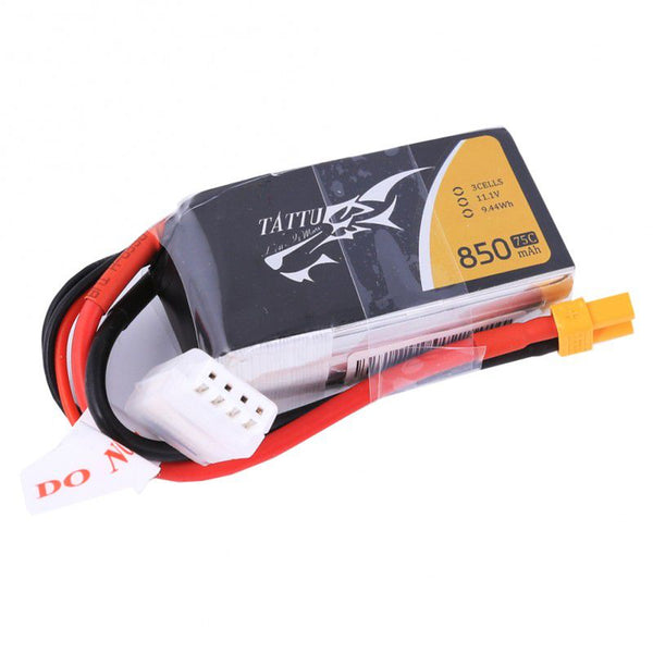 850mAh 3S 11.1V 75C LiPo, XT60 Plug, Gens Ace Tattu