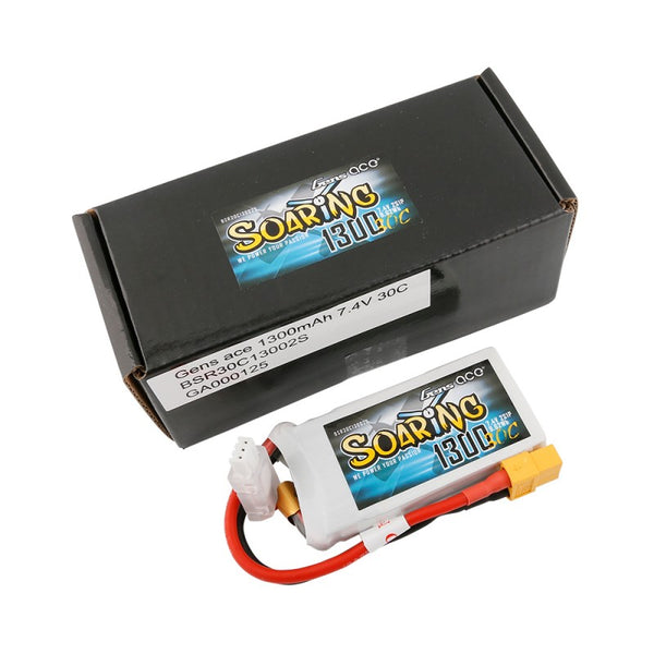 1300mAh 2S 7.4V 30C LiPo, XT60 Plug, Gens Ace