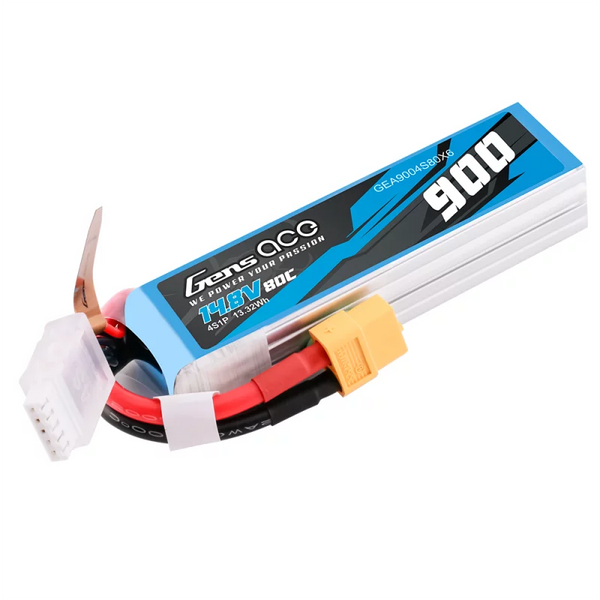 900mAh 4S 14.8V 80C LiPo, XT60 Plug, Gens Ace