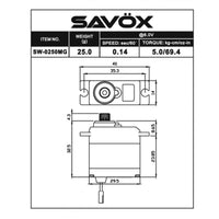 5.0kg @ 6V Mini Waterproof Servo, Savox SW-0250MG