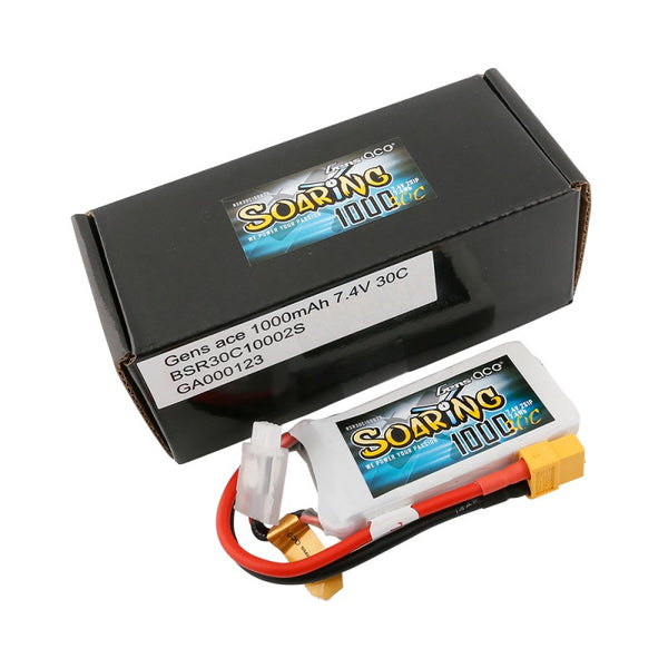 1000mAh 2S 7.4V 30C LiPo, XT60 Plug, Gens Ace