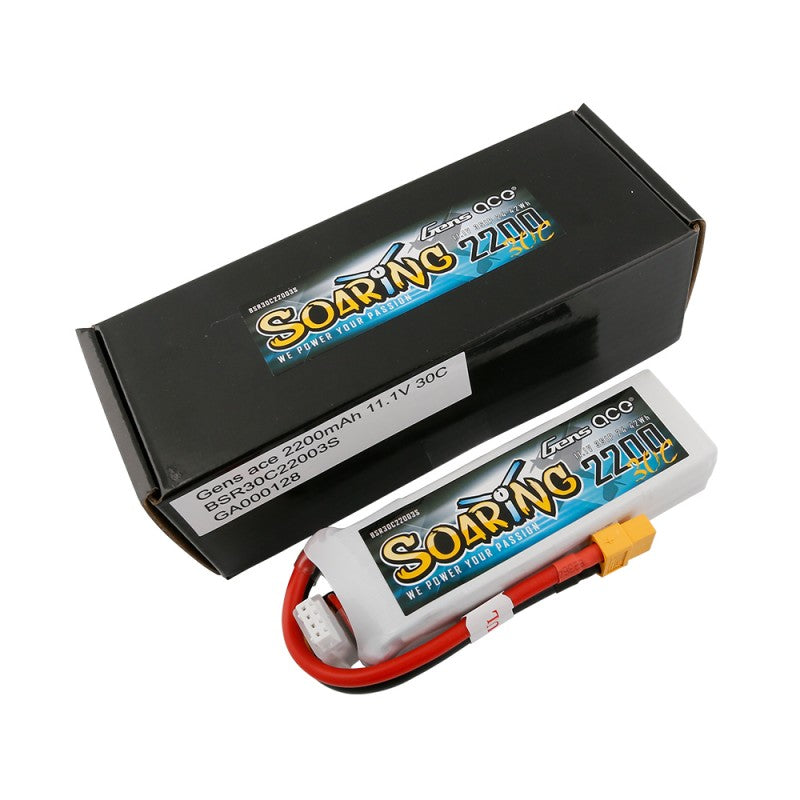 2200mAh 3S 11.1V 30C LiPo, XT60 Plug, Gens Ace