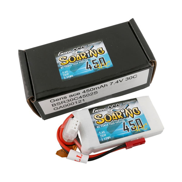 450mAh 2S 7.4V 30C LiPo, JST Plug, Gens Ace
